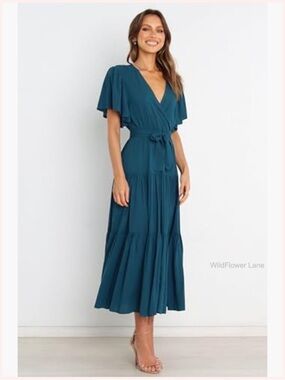 Petal & Pup Teal Midi Wrap Dress